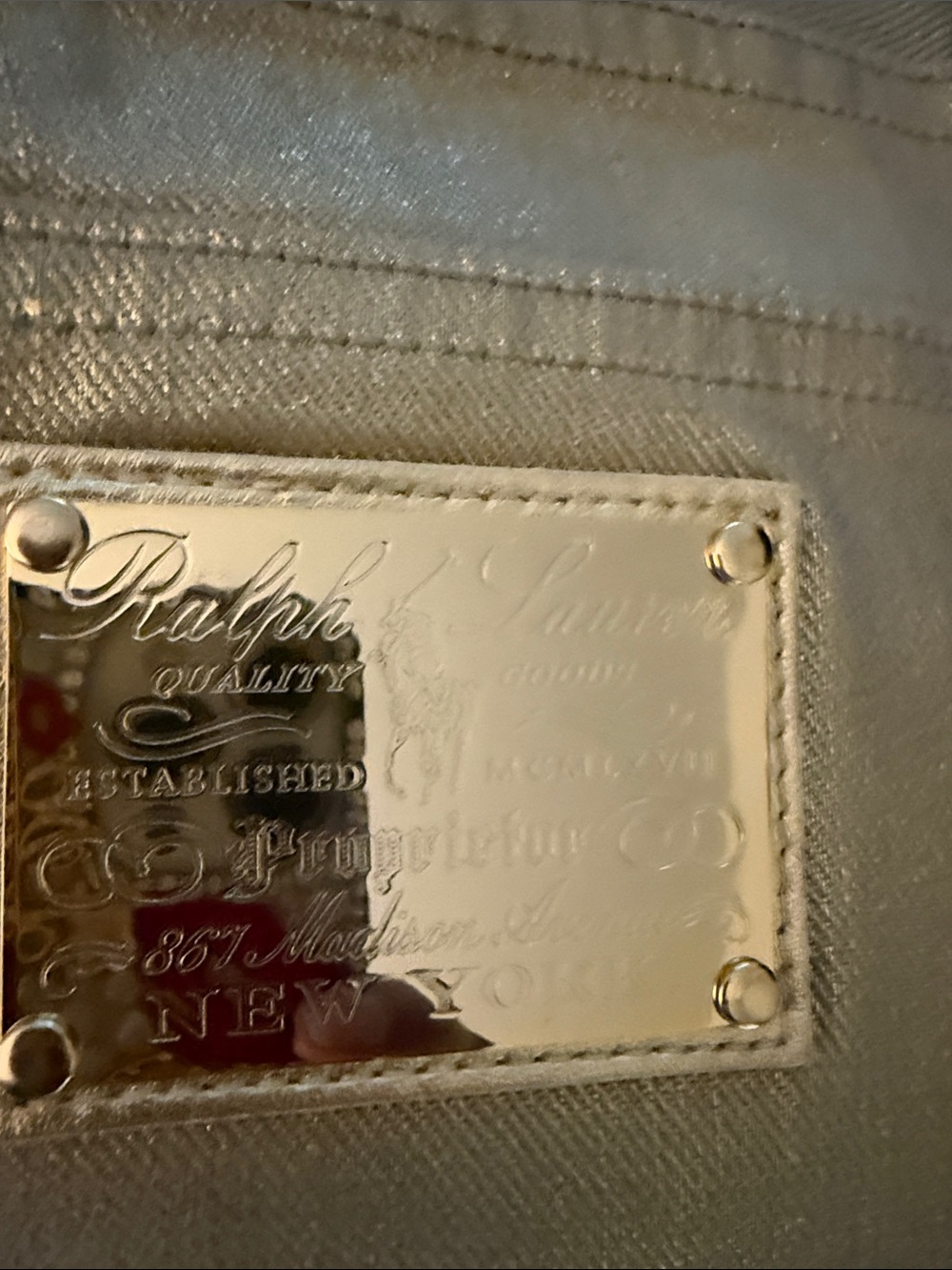 Ralph Lauren Shimmery Silver Tote with Logo Plate